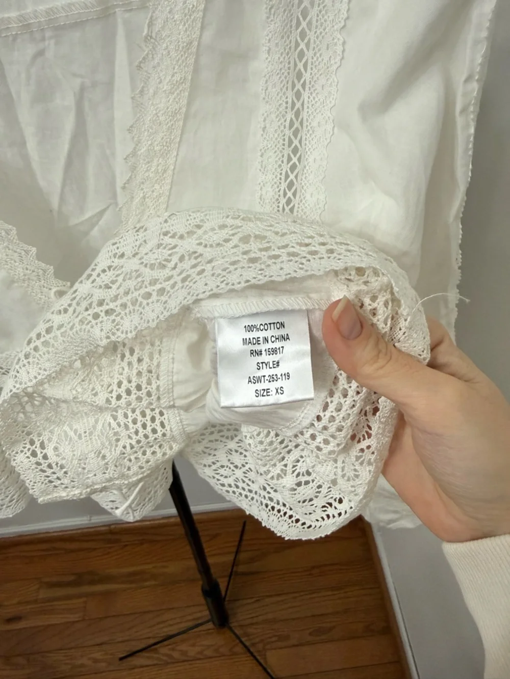 Altar'd State Ivory Lace Tie-Front Peasant Blouse - Picture 6 of 7